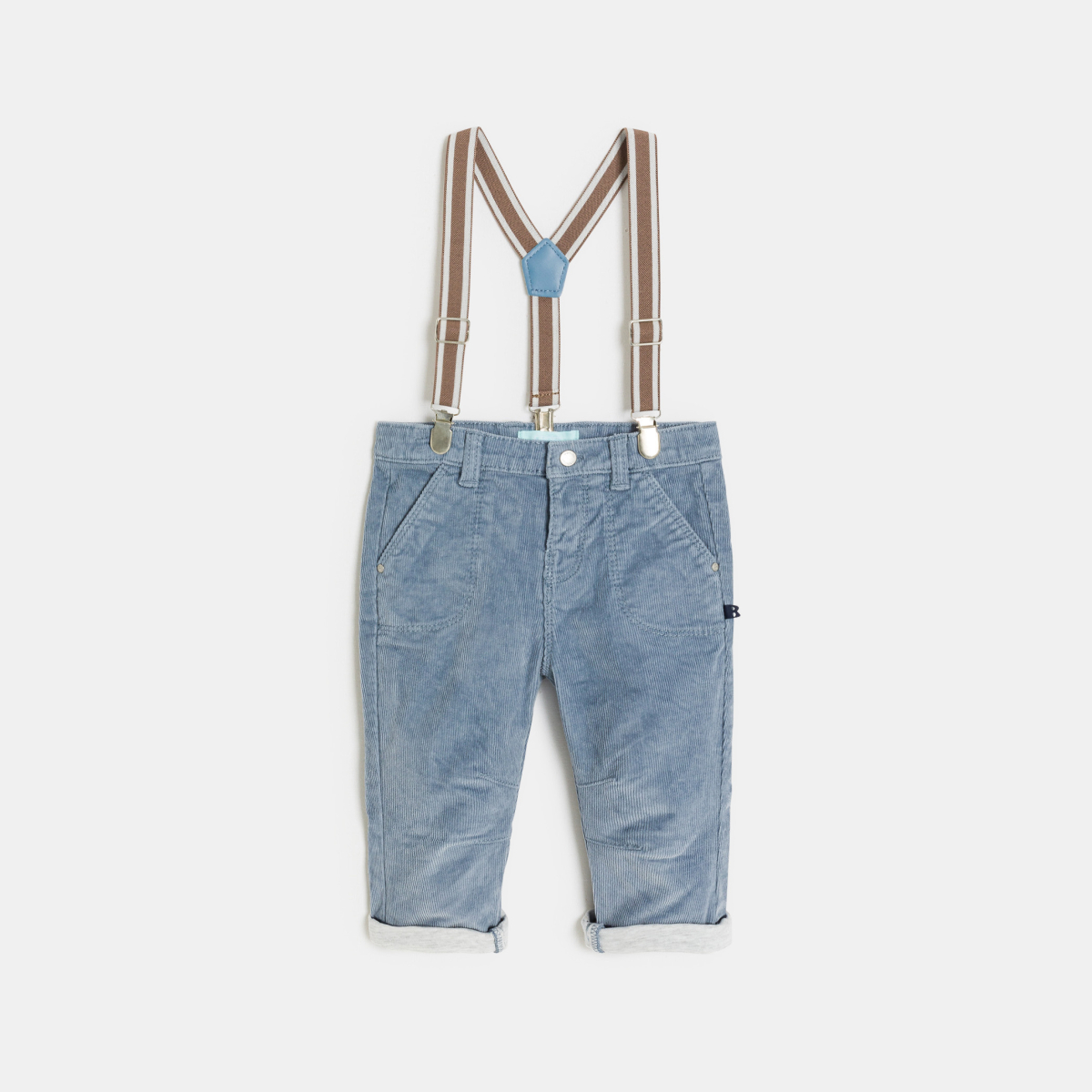 Pantalon velours côtelé à bretelles bleu bébé garçon Pantalon velours côtelé à bretelles bleu bébé garçon