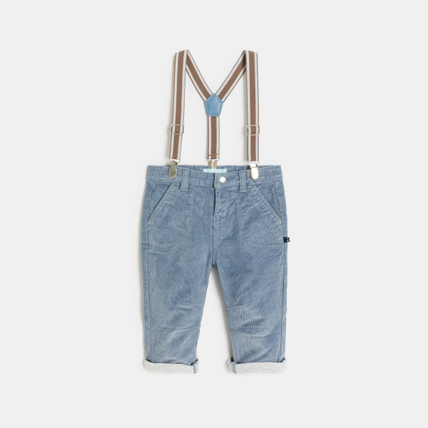 Pantalon velours côtelé à bretelles bleu bébé garçon Pantalon velours côtelé à bretelles bleu bébé garçon