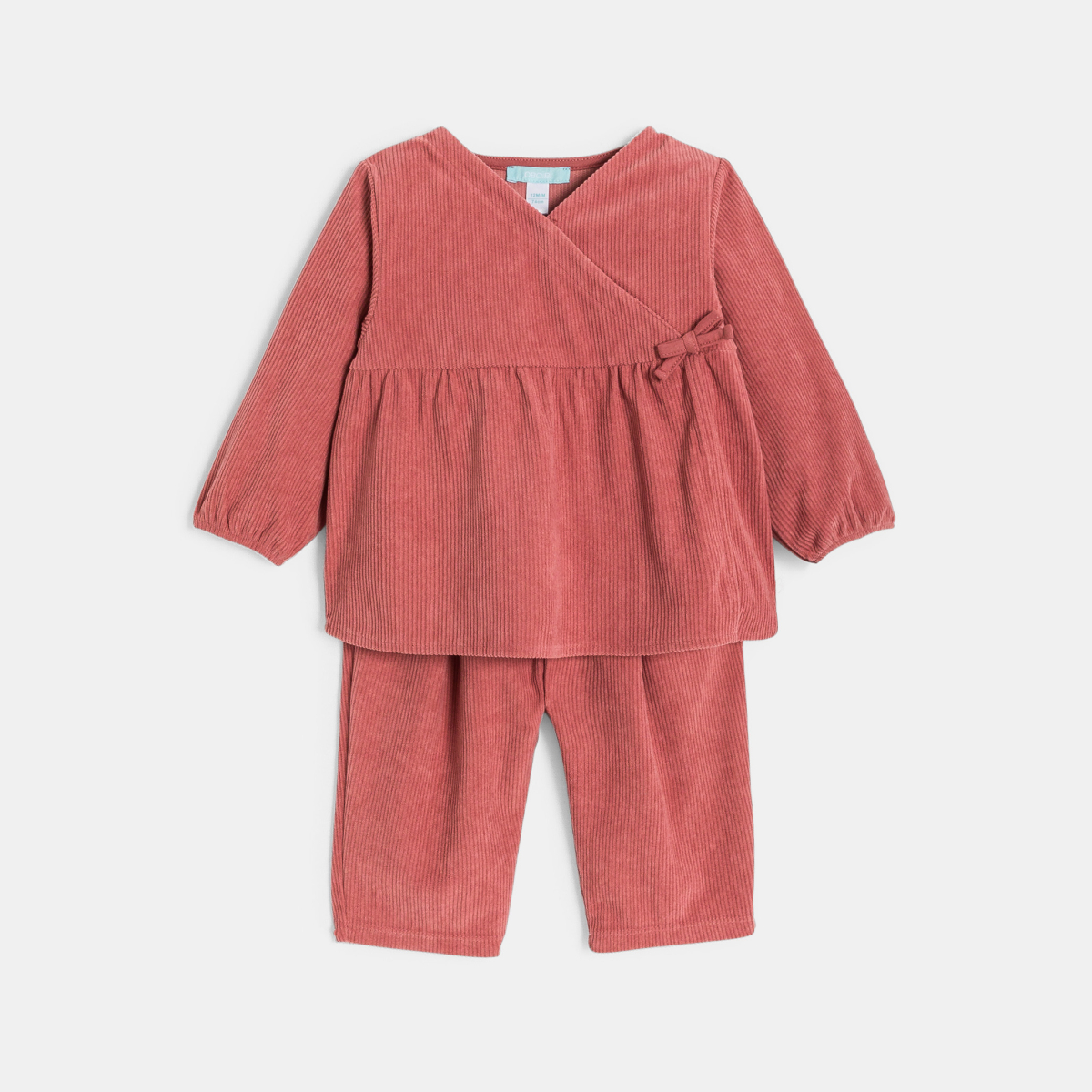 طقم من المخمل المُضلع، باللون الوري القديم للفتيات الصغيرات طقم من المخمل المُضلع، باللون الوري القديم للفتيات الصغيرات