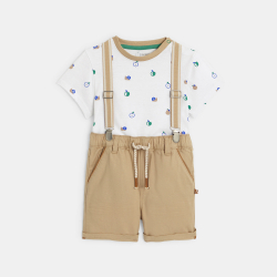 Bermuda à bretelles et t-shirt beige bébé garçon