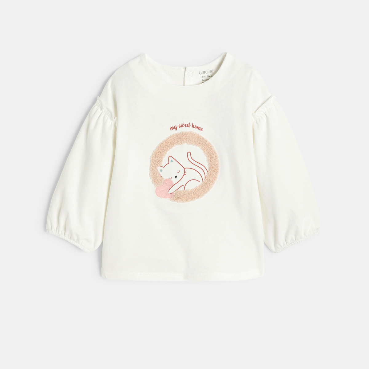 تيشيرت أبيض برسمة قط، للفتيات الصغيرات تيشيرت أبيض برسمة قط، للفتيات الصغيرات