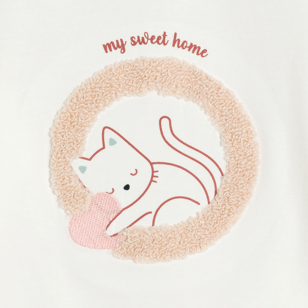 تيشيرت أبيض برسمة قط، للفتيات الصغيرات تيشيرت أبيض برسمة قط، للفتيات الصغيرات