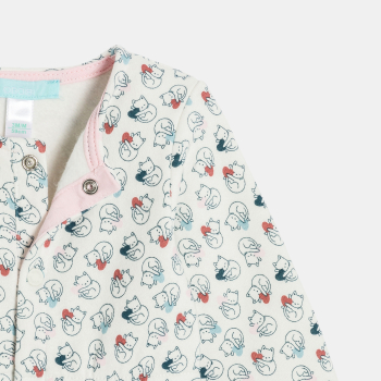 بدلة مزينة برسمة قط، باللون البيج، للفتيات الصغيرات