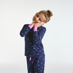 بيجاما قطعتان، اللون أزرق داكن، من الجيرسيه للفتيات