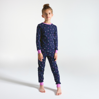 بيجاما قطعتان، اللون أزرق داكن، من الجيرسيه للفتيات