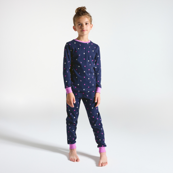 بيجاما قطعتان، اللون أزرق داكن، من الجيرسيه للفتيات بيجاما قطعتان، اللون أزرق داكن، من الجيرسيه للفتيات