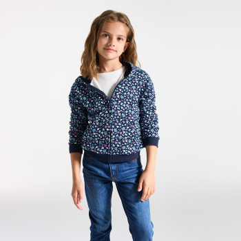 سويت شيرت بغطاء رأس مطبوع عليه، أزرق اللون للفتيات