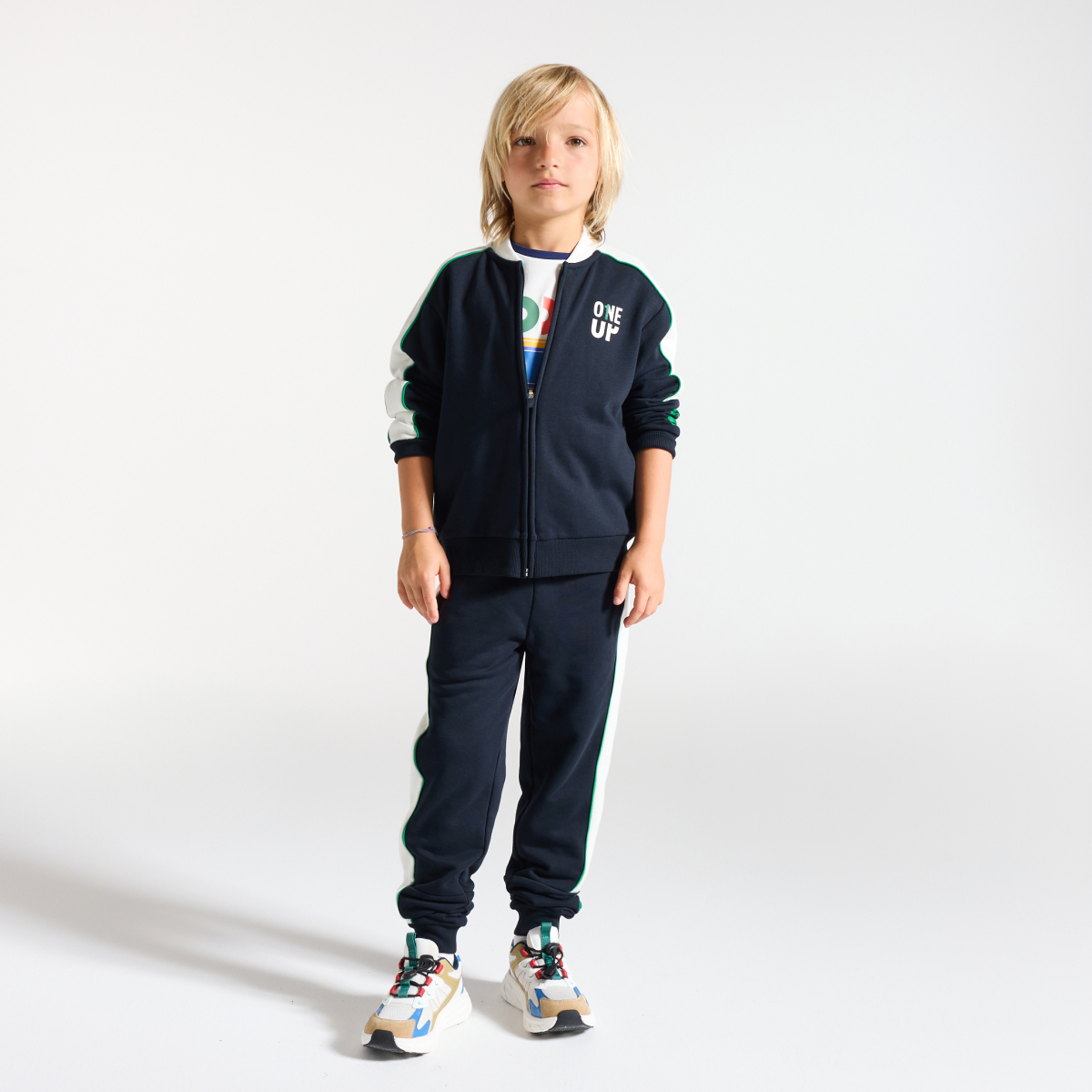 Jogging à bandes côtés en molleton bleu marine Garçon Jogging à bandes côtés en molleton bleu marine Garçon