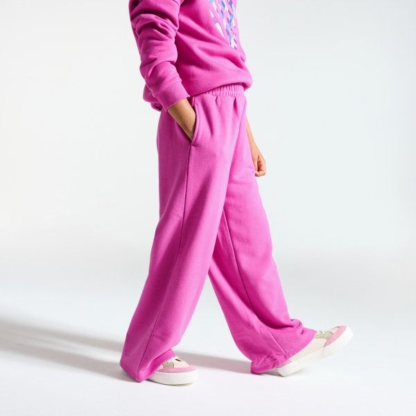 بنطلون رياضي ميلتون قصة عريضة، وردي سادة للفتيات بنطلون رياضي ميلتون قصة عريضة، وردي سادة للفتيات