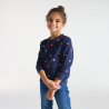 T-shirt fille bleu motifs colorés T-shirt fille bleu motifs colorés
