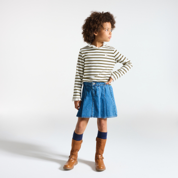 T-shirt marinière col dentelle kaki Fille