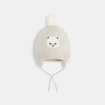 قبعة صوفية مبطّنة بالفرو الاصطناعي باللون البيج للأولاد الصغار