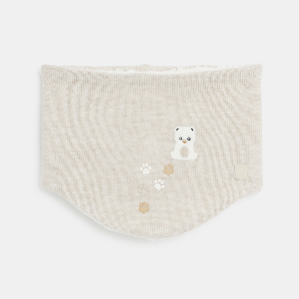 وشاح سنود منسوج من الصوف مبطّن بالفرو الناعم، بلون البيج للأولاد الصغار