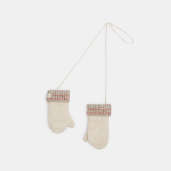 قفازات بلا أصابع محبوكة بالتريكو بمظهر قزحي، بلون البيج للفتيات الصغيرات