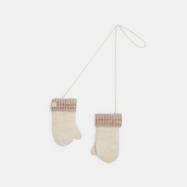 قفازات بلا أصابع محبوكة بالتريكو بمظهر قزحي، بلون البيج للفتيات الصغيرات قفازات بلا أصابع محبوكة بالتريكو بمظهر قزحي، بلون البيج للفتيات الصغيرات