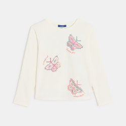 T-shirt manches longues motifs papillons écru Fille