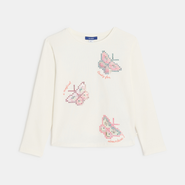 تي شيرت باللون البيج الفاتح، بأكمام طويلة، ومُزين برسمة فراشات، للفتيات تي شيرت باللون البيج الفاتح، بأكمام طويلة، ومُزين برسمة فراشات، للفتيات