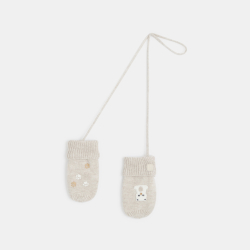 Moufles tricot doublé polaire animal beige bébé garçon