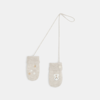 Moufles tricot doublé polaire animal beige bébé garçon