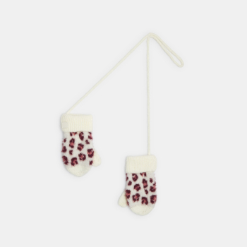 قفازات بلا أصابع محبوكة مع رسوم لجلد الفهد باللون الوردي للطفلة الرضيعة