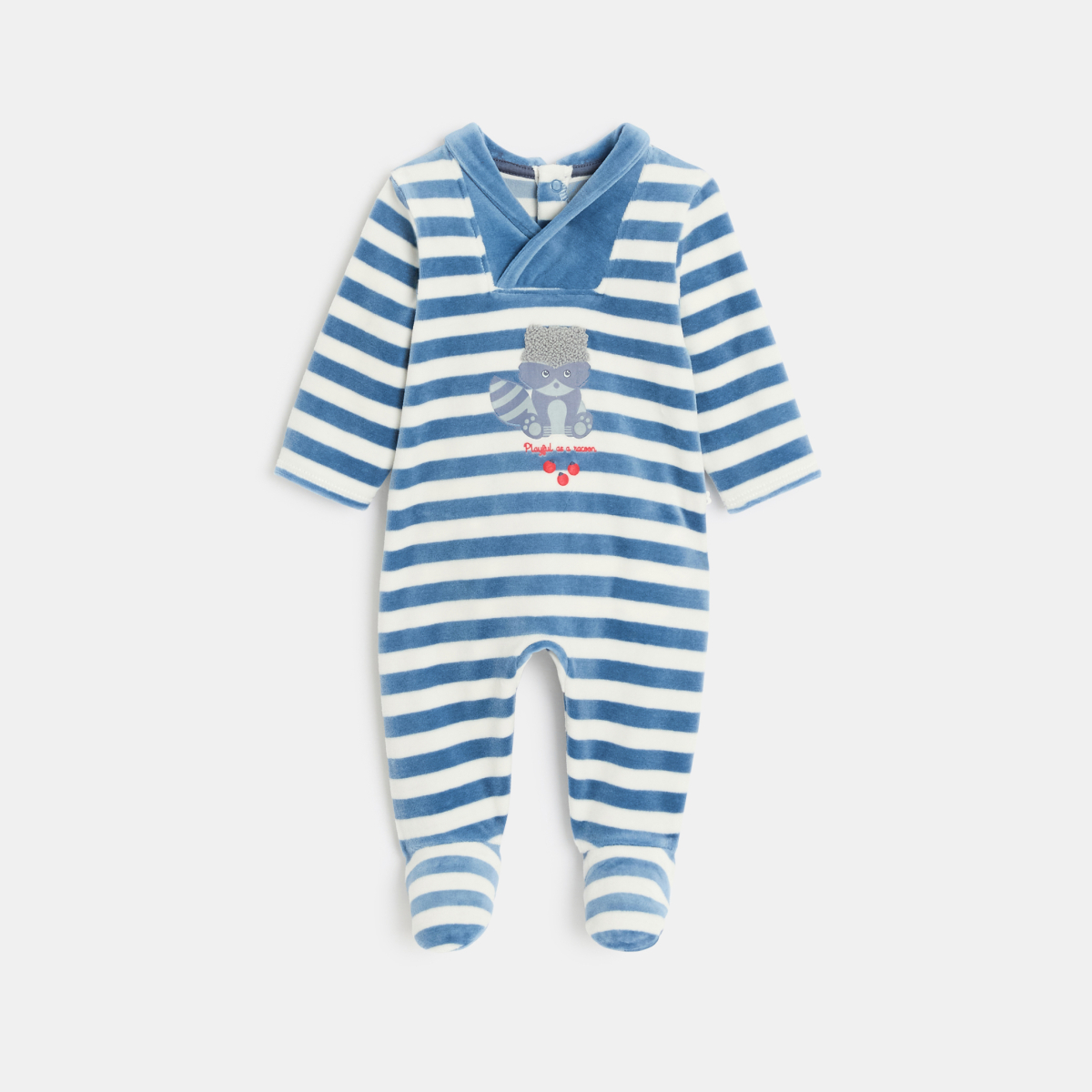 بذلة نوم مخملية مخططة، باللون الأزرق للأطفال الصغار بذلة نوم مخملية مخططة، باللون الأزرق للأطفال الصغار