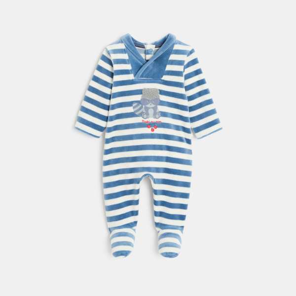 بذلة نوم مخملية مخططة، باللون الأزرق للأطفال الصغار بذلة نوم مخملية مخططة، باللون الأزرق للأطفال الصغار