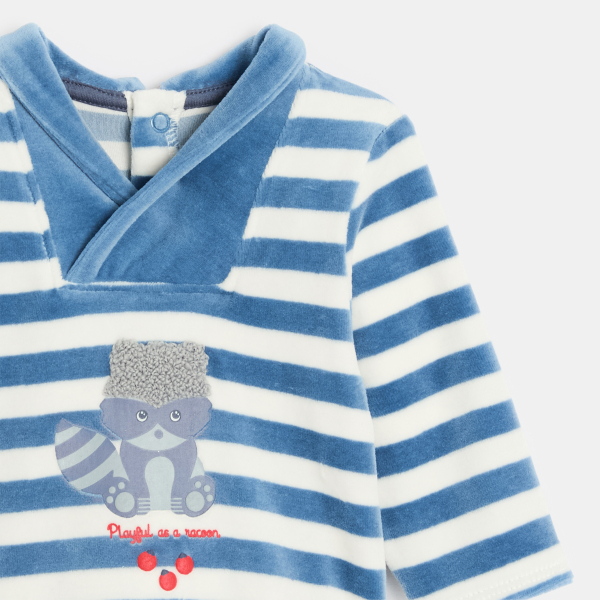 بذلة نوم مخملية مخططة، باللون الأزرق للأطفال الصغار بذلة نوم مخملية مخططة، باللون الأزرق للأطفال الصغار