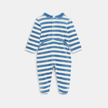 بذلة نوم مخملية مخططة، باللون الأزرق للأطفال الصغار