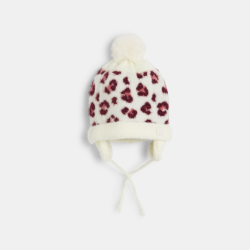 قبعة بيروفية محبوكة برسوم فهد، باللون الوردي للفتيات الصغيرات