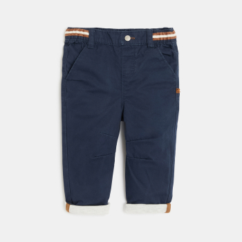 بنطال قطن بخصر مطاطي باللون الأزرق الداكن للأولاد الصغار