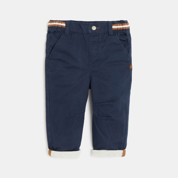 بنطال قطن بخصر مطاطي باللون الأزرق الداكن للأولاد الصغار بنطال قطن بخصر مطاطي باللون الأزرق الداكن للأولاد الصغار