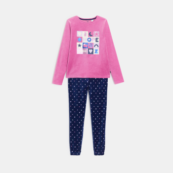 بيجاما من المخمل باللون الوردي للفتيات