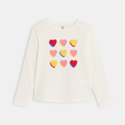 T-shirt blanc manches longues motif cœur Fille