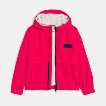 معطف واقي من الرياح وطارد للماء، بغطاء للرأس وباللون الأحمر، للفتيات