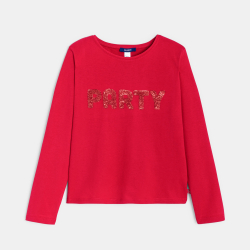 T-shirt manches longues à message rouge Fille