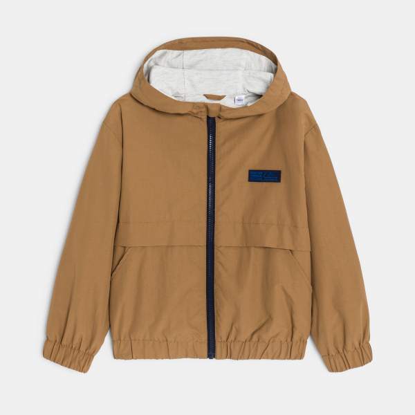 معطف واقي من الرياح، طارد للماء، باللون البني للفتيان