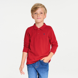 Polo à manches longues en jersey piqué rouge Garçon