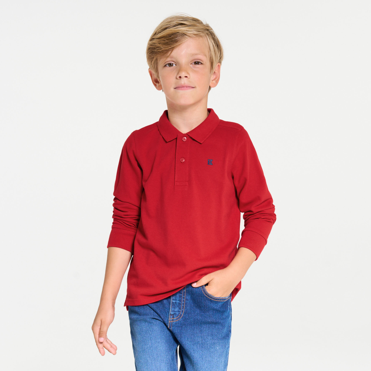 Polo à manches longues en jersey piqué rouge Garçon Polo à manches longues en jersey piqué rouge Garçon