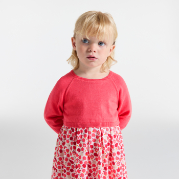 فستان وردي اللون تأثير 2 في 1 للطفلة الصغيرة