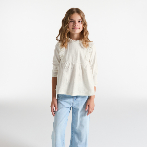 بلوزة رومانسية بكشكش، باللون الأبيض للفتيات بلوزة رومانسية بكشكش، باللون الأبيض للفتيات