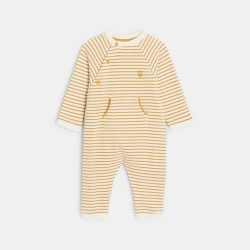 بدلة أطفال طويلة من الصوف الناعم، مخططة باللون الأصفر للأولاد