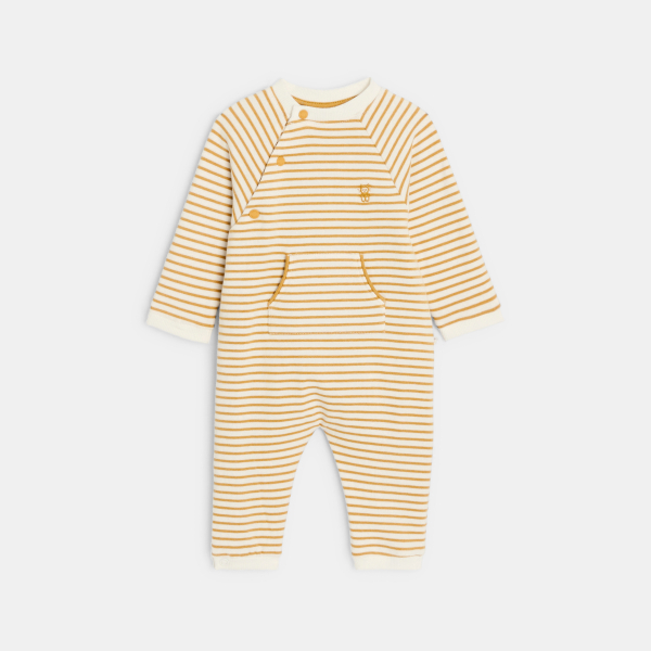 بدلة أطفال طويلة من الصوف الناعم، مخططة باللون الأصفر للأولاد بدلة أطفال طويلة من الصوف الناعم، مخططة باللون الأصفر للأولاد