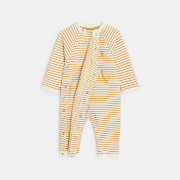 بدلة أطفال طويلة من الصوف الناعم، مخططة باللون الأصفر للأولاد