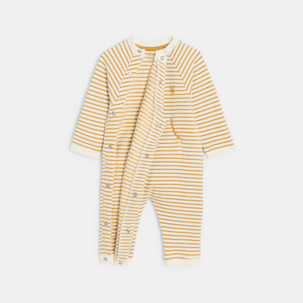 بدلة أطفال طويلة من الصوف الناعم، مخططة باللون الأصفر للأولاد بدلة أطفال طويلة من الصوف الناعم، مخططة باللون الأصفر للأولاد