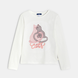 T-shirt blanc motif chat Fille