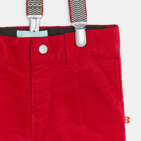 Pantalon velours fantaisie à bretelles rouge bébé garçon Pantalon velours fantaisie à bretelles rouge bébé garçon