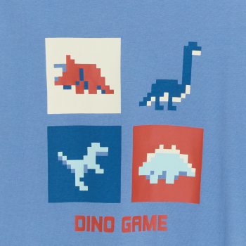 تيشيرت باللون الأزرق ومُزيَّن برسمة ديناصور، للفتيان.