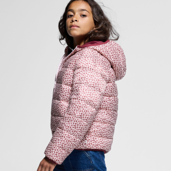 سترة منفوخة وردية اللون بغطاء رأس مطبوع عليها صورة الفهد للفتيات