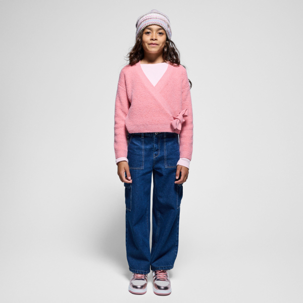 بلوفر خفيف من قماش التريكو المضلع، اللون وردي للفتيات بلوفر خفيف من قماش التريكو المضلع، اللون وردي للفتيات