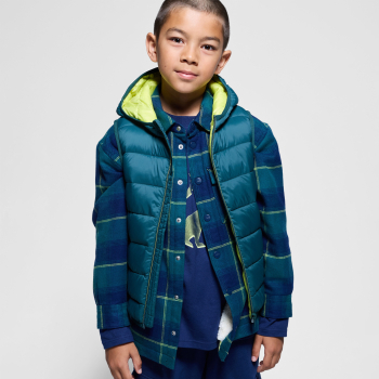 سترة بدون أكمام وبغطاء رأس، اللون أخضر غامق